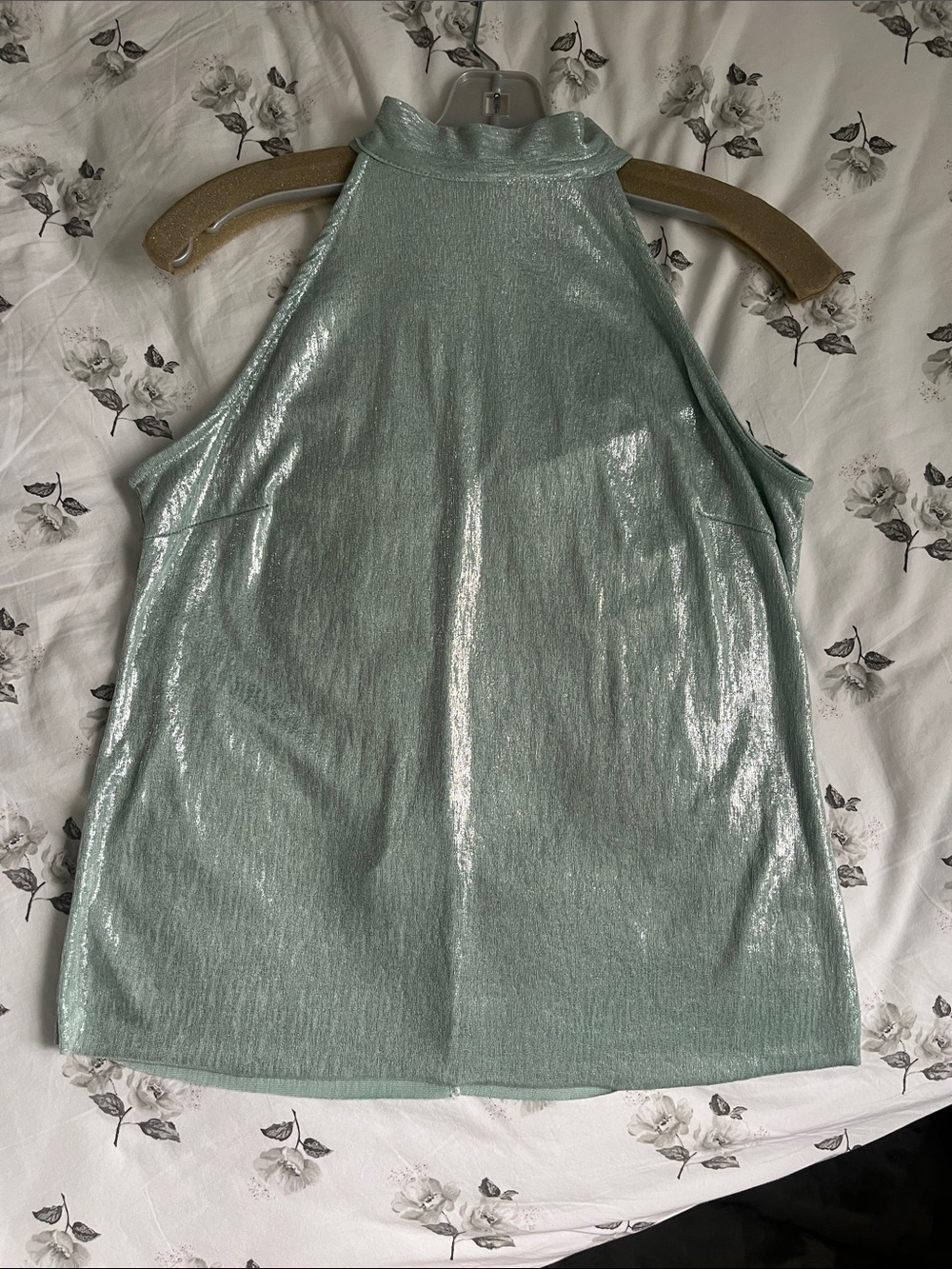 Sleeveless Metallic Halter Top - Mint Green